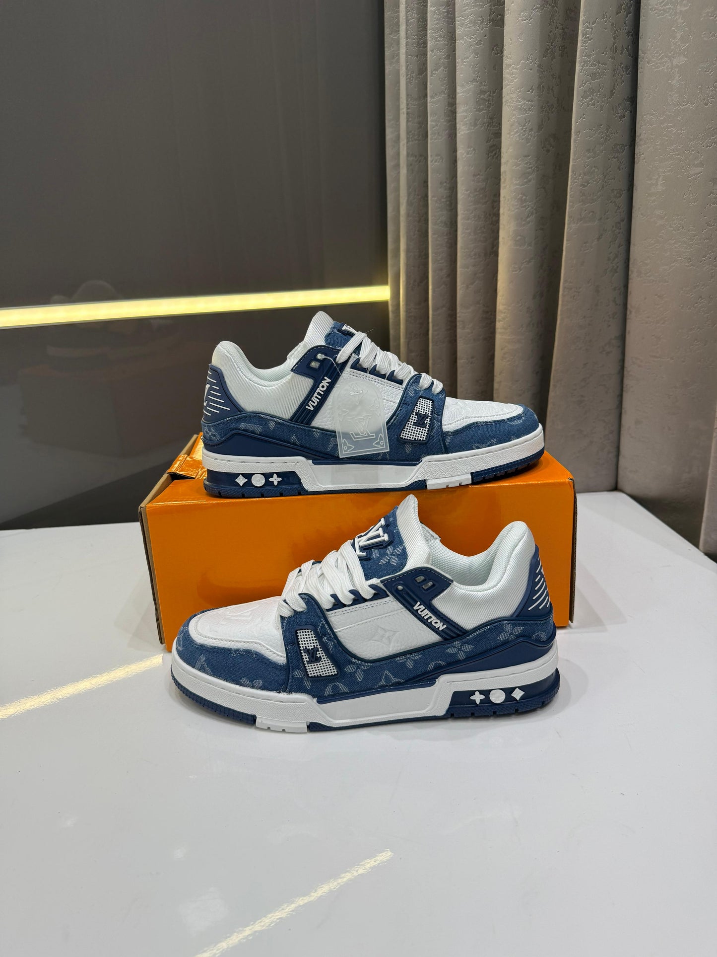 π Trainer | Monogram Denim - White Blue