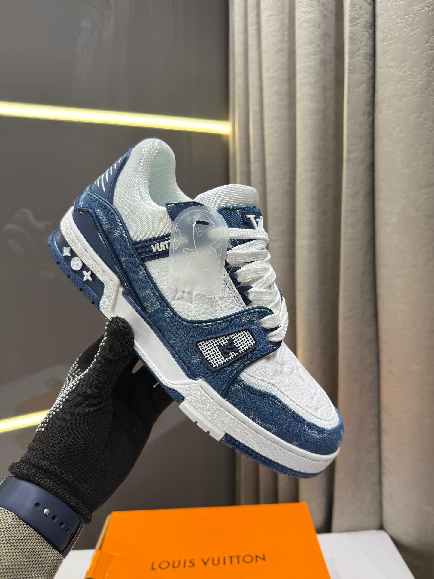π Trainer | Monogram Denim - White Blue