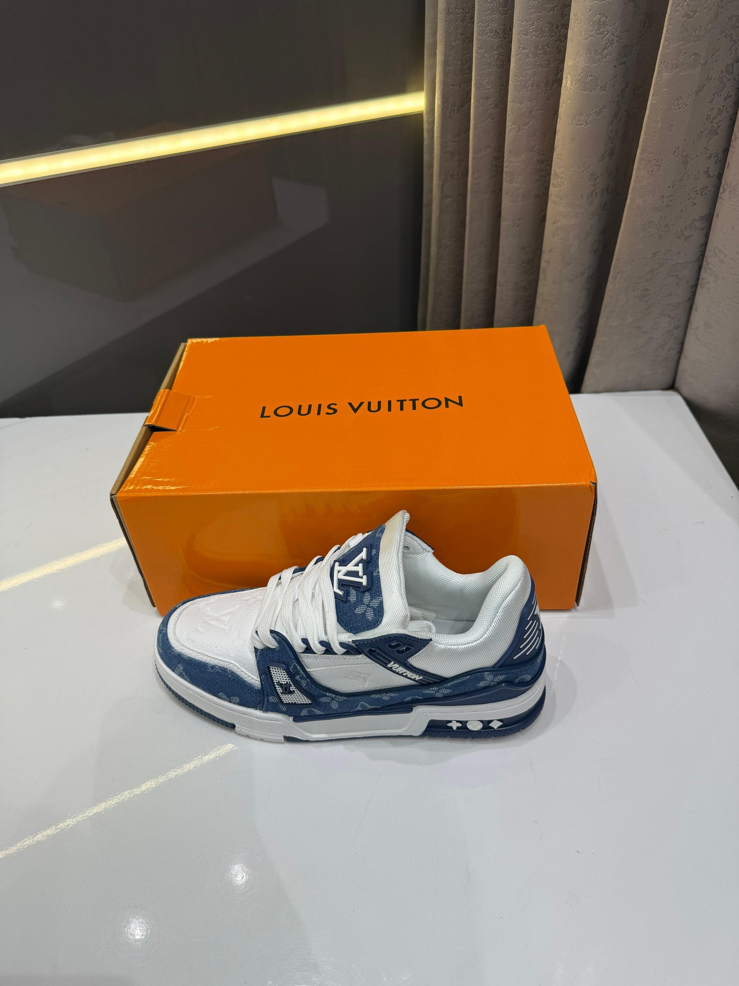 π Trainer | Monogram Denim - White Blue