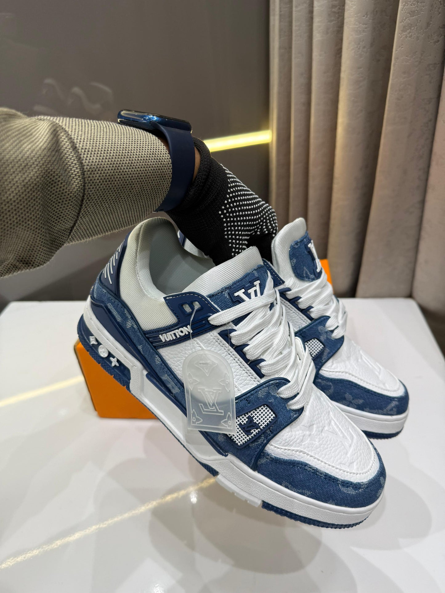 π Trainer | Monogram Denim - White Blue