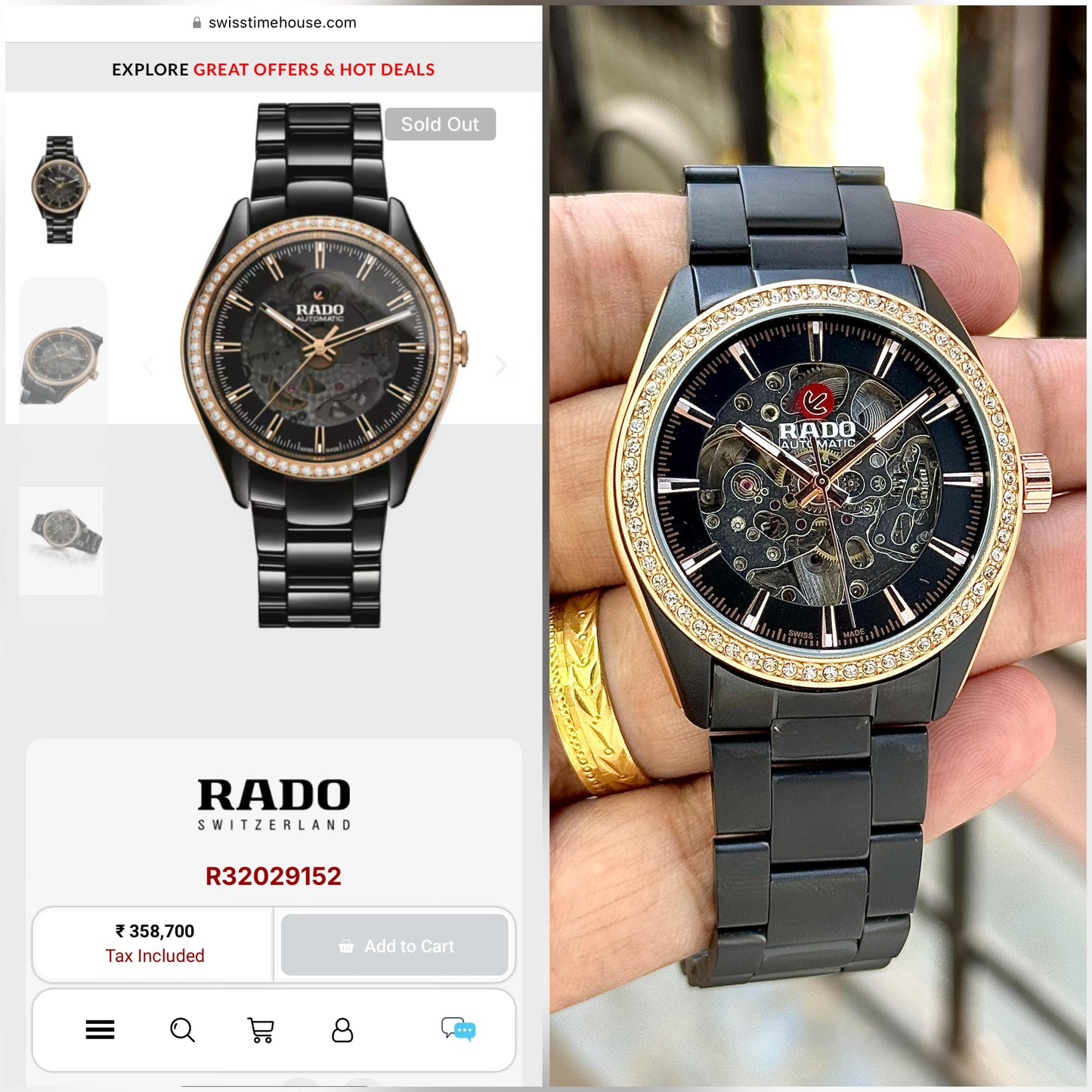 Rado Skeleton Dial Black Ceramic with Diamond Bezel